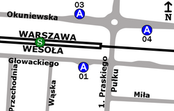 Schemat rozmieszczenia przystanków w zespole PKP Wesoła