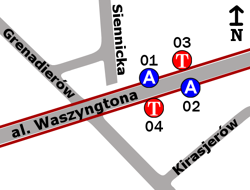 Schemat rozmieszczenia przystanków w zespole Grenadierów