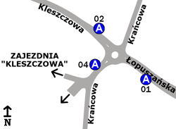 Schemat rozmieszczenia przystanków w zespole „Zajezdnia Kleszczowa”
