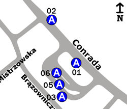 Schemat rozmieszczenia przystanków w zespole Chomiczówka