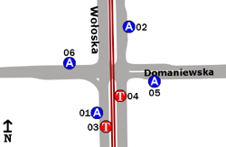 Schemat rozmieszczenia przystanków w zespole "Domaniewska"