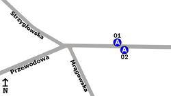 Schemat rozmieszczenia przystanków w zespole „Mrągowska”