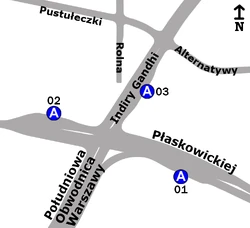 Schemat rozmieszczenia przystanków w zespole „Indiry Gandhi”