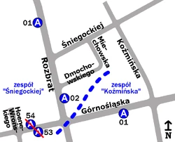 Schemat rozmieszczenia przystanków w zespołach „Koźmińska” i „Śniegockiej”
