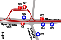 Schemat rozmieszczenia przystanków w zespole „Koło”