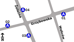 Schemat rozmieszczenia przystanków w zespole "Mennica"