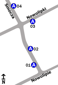 Schemat rozmieszczenia przystanków w zespole Nowolipie