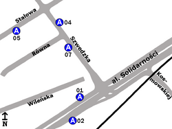 Schemat rozmieszczenia przystanków w zespole "Szwedzka"