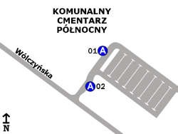 Schemat rozmieszczenia przystanków w zespole „Cmentarz Północny-Brama Południowa”