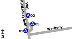 Schemat rozmieszczenia przystanków w zespole Błota