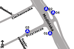 Schemat rozmieszczenia przystanków w zespole „Buków”