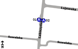 Schemat rozmieszczenia przystanków w zespole Suwalska