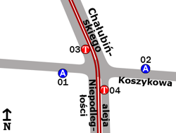 Schemat rozmieszczenia przystanków w zespole „Koszykowa”