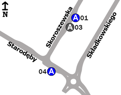 Schemat rozmieszczenia przystanków w zespole Skorosze