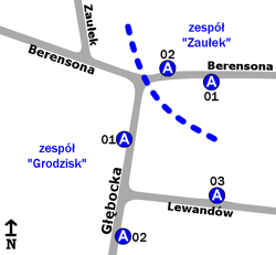 Schemat rozmieszczenia przystanków w zespole do 19 sierpnia 2019 roku