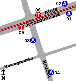 Schemat rozmieszczenia przystanków w zespole "DH Smyk"