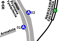 Schemat rozmieszczenia przystanków w zespole Armatnia