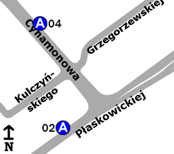 Schemat rozmieszczenia przystanków w zespole „Cynamonowa”