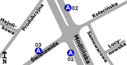 Schemat rozmieszczenia przystanków w zespole „Białołęka-Ratusz”