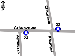 Schemat rozmieszczenia przystanków w zespole „Chabrowa”