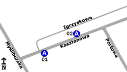 Schemat rozmieszczenia przystanków w zespole "Kasztanowa"