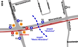 Schemat rozmieszczenia przystanków w zespołach „” i „Wielicka”