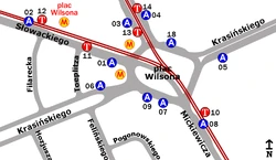 Schemat rozmieszczenia przystanków w zespole Plac Wilsona