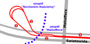 Schemat docelowego rozmieszczenia przystanków tramwajowych w zespołach "Tarchomin Kościelny" i "Mehoffera"