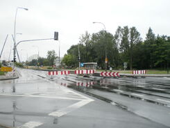 Zamknięty wjazd na wiadukt na Powstańców Śląskich, remont w 2009