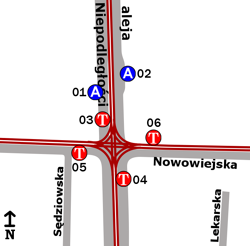 Schemat rozmieszczenia przystanków w zespole "Nowowiejska"