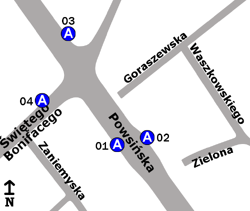Schemat rozmieszczenia przystanków w zespole Goraszewska