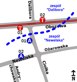 Schemat rozmieszczenia przystanków w zespołach „Newelska” i „Dalibora”