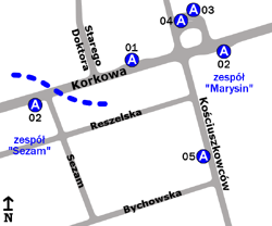 Schemat rozmieszczenia przystanków w zespole "Marysin"