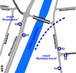 Schemat rozmieszczenia przystanków w zespołach "Białołęka-Kanał" oraz "Bruszewska"