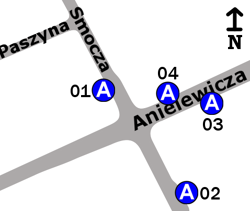 Schemat rozmieszczenia przystanków w zespole Smocza