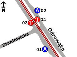 Schemat rozmieszczenia przystanków w zespole Staniewicka