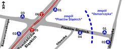 Schemat rozmieszczenia przystanków w zespołach Piastów Śląskich i Osmańczyka