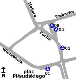Schemat rozmieszczenia przystanków w zespole "Plac Piłsudskiego"