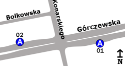 Schemat rozmieszczenia przystanków w zespole Konarskiego