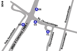 Schemat rozmieszczenia przystanków w zespole Nowe Włochy