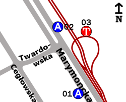 Schemat rozmieszczenia przystanków w zespole Twardowska