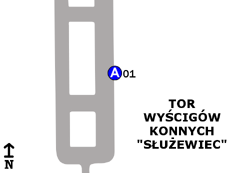 Schemat rozmieszczenia przystanków w zespole "Tor Służewiec"
