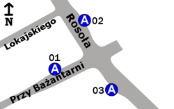 Schemat rozmieszczenia przystanków w zespole Lokajskiego