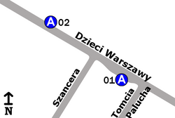 Schemat rozmieszczenia przystanków w zespole Szancera