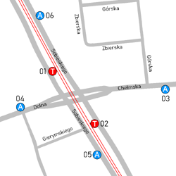 Schemat rozmieszczenia przystanków w zespole Dolna