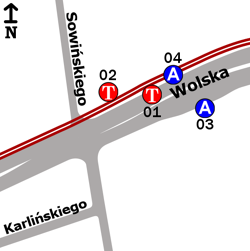Schemat rozmieszczenia przystanków w zespole "Sowińskiego"