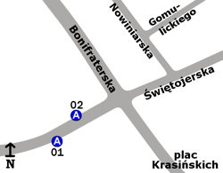 Schemat rozmieszczenia przystanków w zespole "Świętojerska"