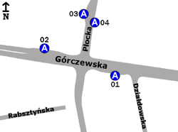 Schemat rozmieszczenia przystanków w zespole Płocka-Szpital