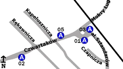 Schemat rozmieszczenia przystanków w zespole Mokry Ług