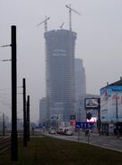 Budowa Warsaw Spire, widok z ul. Towarowej (02.2015)